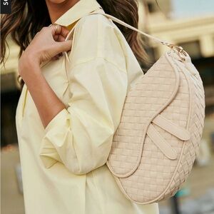 Vici Cream Woven Shoulder Bag
